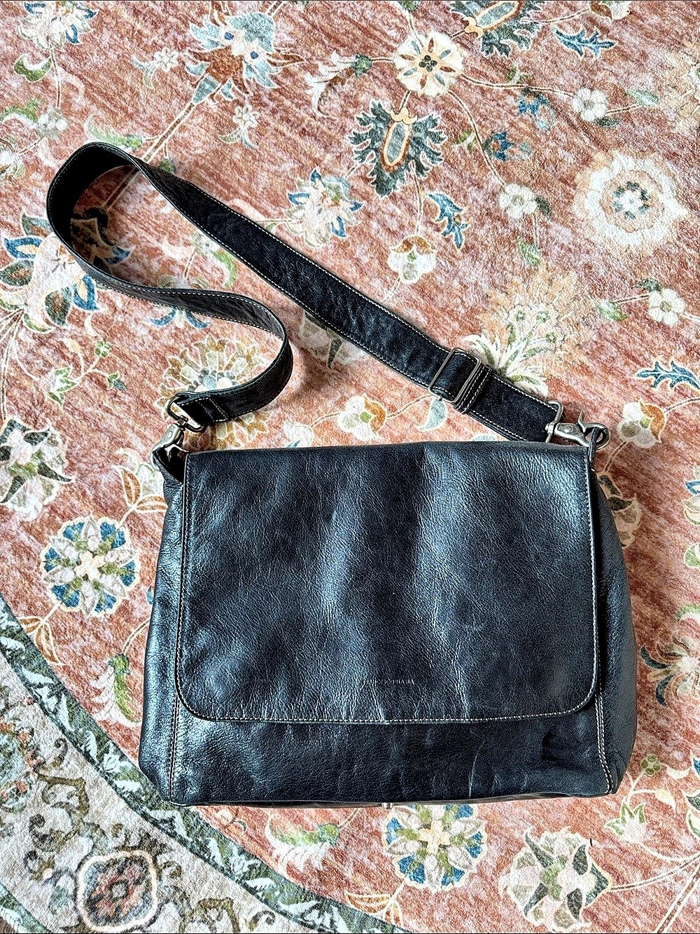 Francesco Biasia Y2K Black Leather Messenger Crossbody Bag Made in Bulgaria